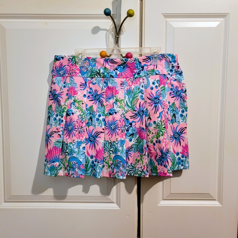 Lilly Pulitzer Hot Pink Athletic Skort with Multi Floral Trim